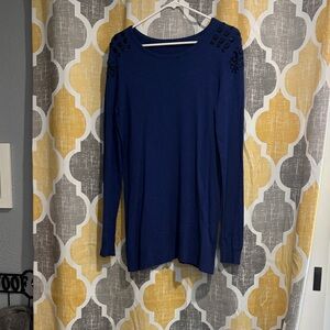 Express Navy Long Sleeve Embellished Shoulder dress